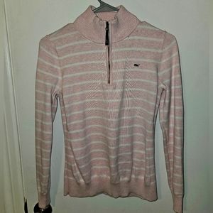 Vineyard Vines Quarter Zip, Pink & White Stripe, Women's Size Small